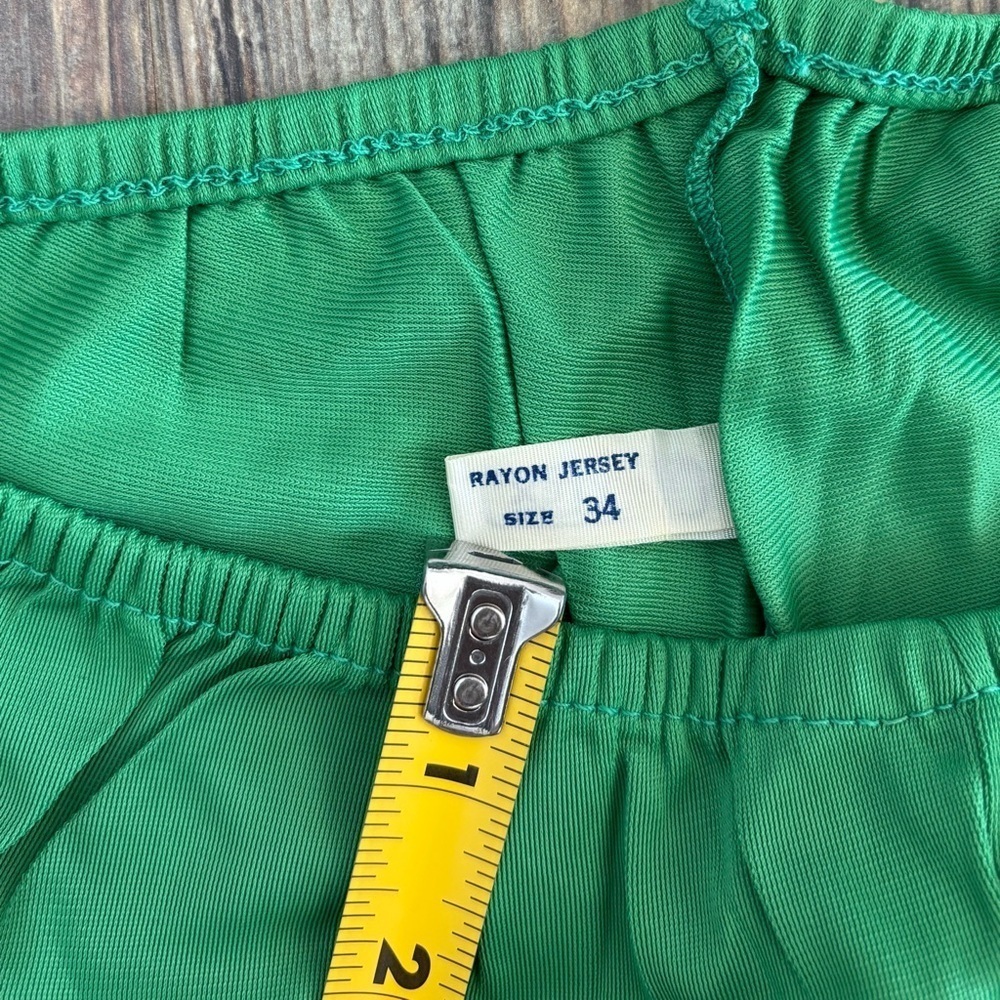 Vtg Gluvtex Wide Leg Slip Pants Size 34 Green Rayon Jersey Undergarment Pajamas - Picture 10 of 10